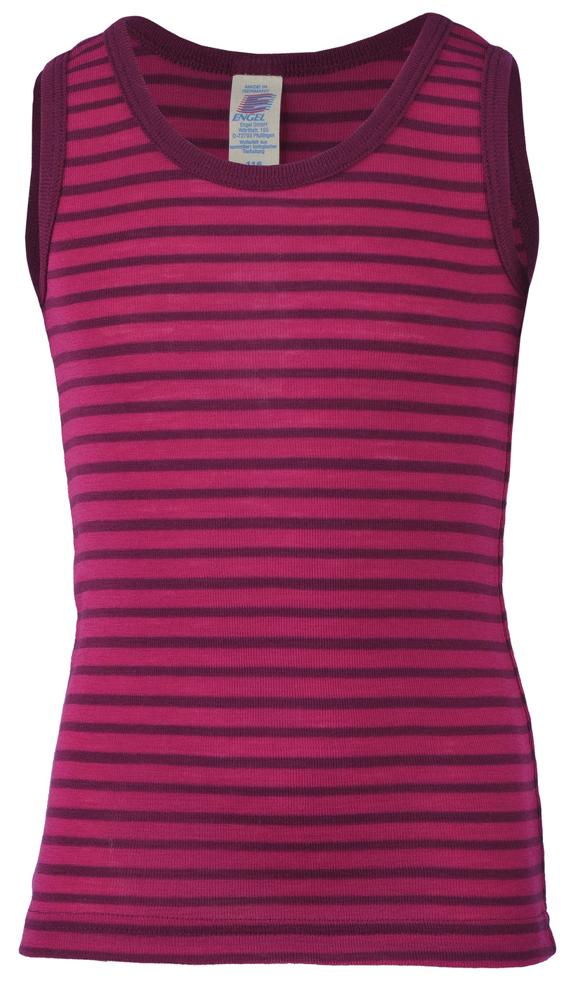 Canottiera in lana e seta per bimbi grandi - riga rosa